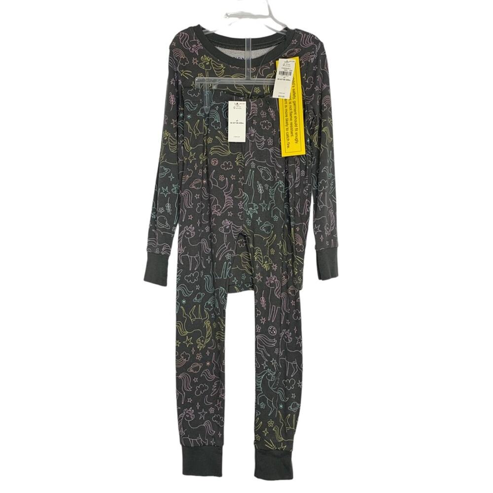 Old Navy NWT Girls Pajama Set Gray Multicolor Unicorns Print Size 4T